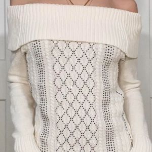 Bebe Cable Knit Off the Shoulder Dress w Embellishment Beads in Gunmetal, NWOT